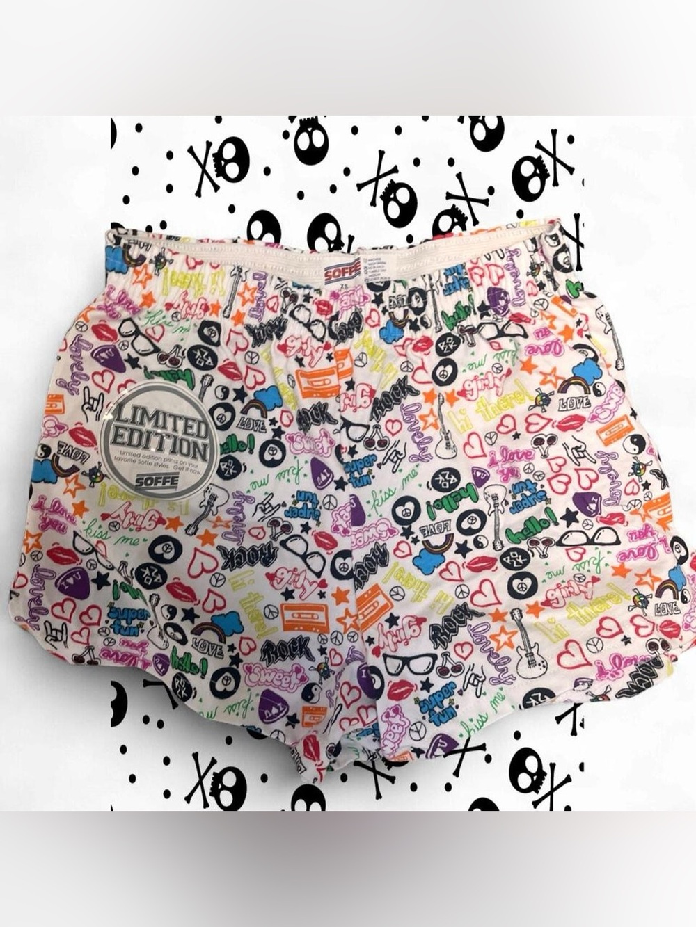 Soffe White Multicolor Doodle Print Women's Athletic Shorts